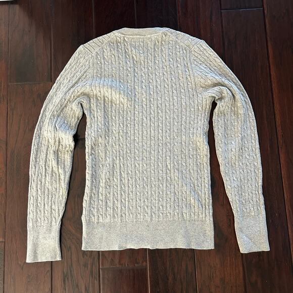Tommy Hilfiger Cotton + Cashmere grey V neck sweater Cable knit Light Academia - Picture 9 of 9
